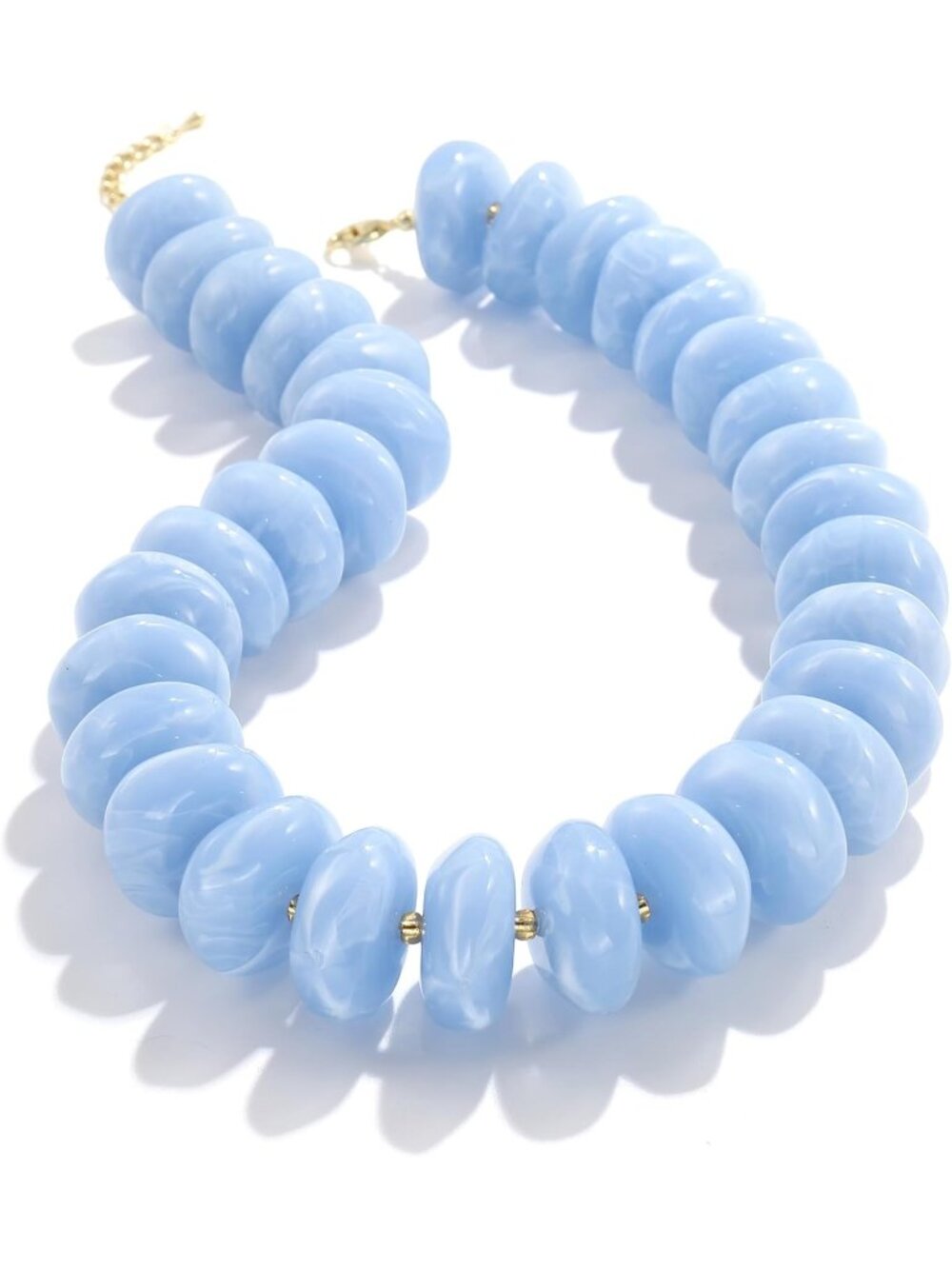 Women's Blue Resin Beaded Choker Gold Plated Chunky Large Bead Necklace